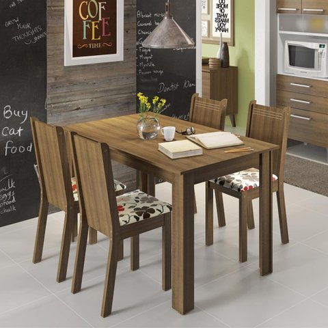 Conjunto Sala de Jantar Rosie Madesa Mesa Tampo de Madeira com 4 Cadeiras - Rustic/hibiscos
