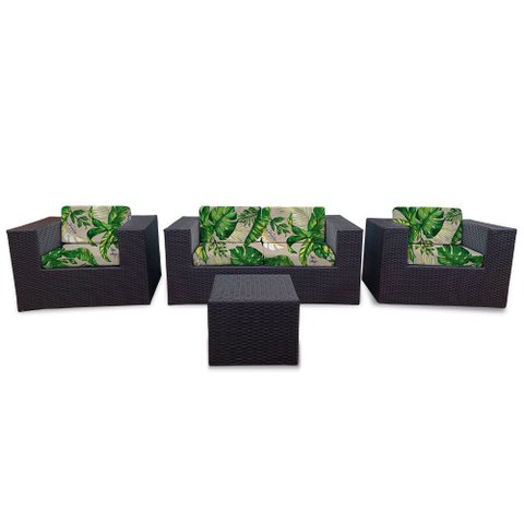 Conjunto Bora Bora Escuro - 1 Sofá 2 Lugares + 2 Poltronas + 1 Mesa de Centro - Egeias