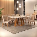 Ver imagem 1 de Conjunto Sala de Jantar Mesa Tampo Vidro 6 Cadeiras Dj Móveis Freijó Kiara Kraft Lidia