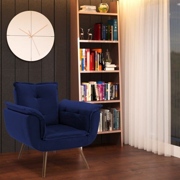 Kit 2 Poltrona Decorativa Sala de Estar Cristina Veludo Azul Pés Fixo Palito - Gran Belo - 6
