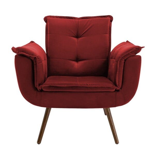 Kit 2 Poltrona Decorativa Sala de Estar Cristina Veludo Vermelho Pés Fixo Palito - Gran Belo - 7