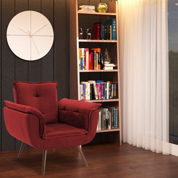 Kit 2 Poltrona Decorativa Sala de Estar Cristina Veludo Vermelho Pés Fixo Palito - Gran Belo - 6