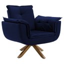Ver imagem 1 de Poltrona Decorativa Sala de Estar Cristina Veludo Azul Pés Giratório - Gran Belo