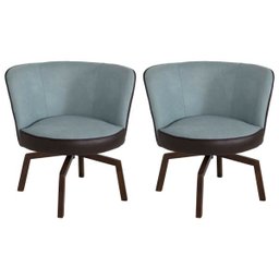 Kit 2 Poltrona Decorativa Sala de Estar Riverdale PVC Marrom Veludo Verde Água Pés Giratório - - 1