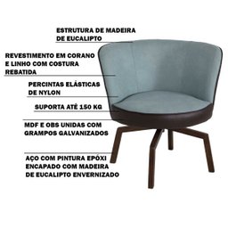 Poltrona Decorativa Sala de Estar Riverdale PVC Marrom Veludo Verde Água Pés Giratório - Gran - 3