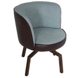 Poltrona Decorativa Sala de Estar Riverdale PVC Marrom Veludo Verde Água Pés Giratório - Gran - 1