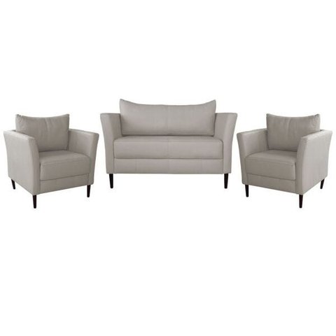 Conjunto Sofá 2 Lugares com 2 Poltronas Pés Palito Lubbock Couro Off White - Gran Belo