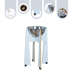 Comedouro Elevado Gato Cachorro Pet Mdf Modelo Torre Grande Inox:35cm