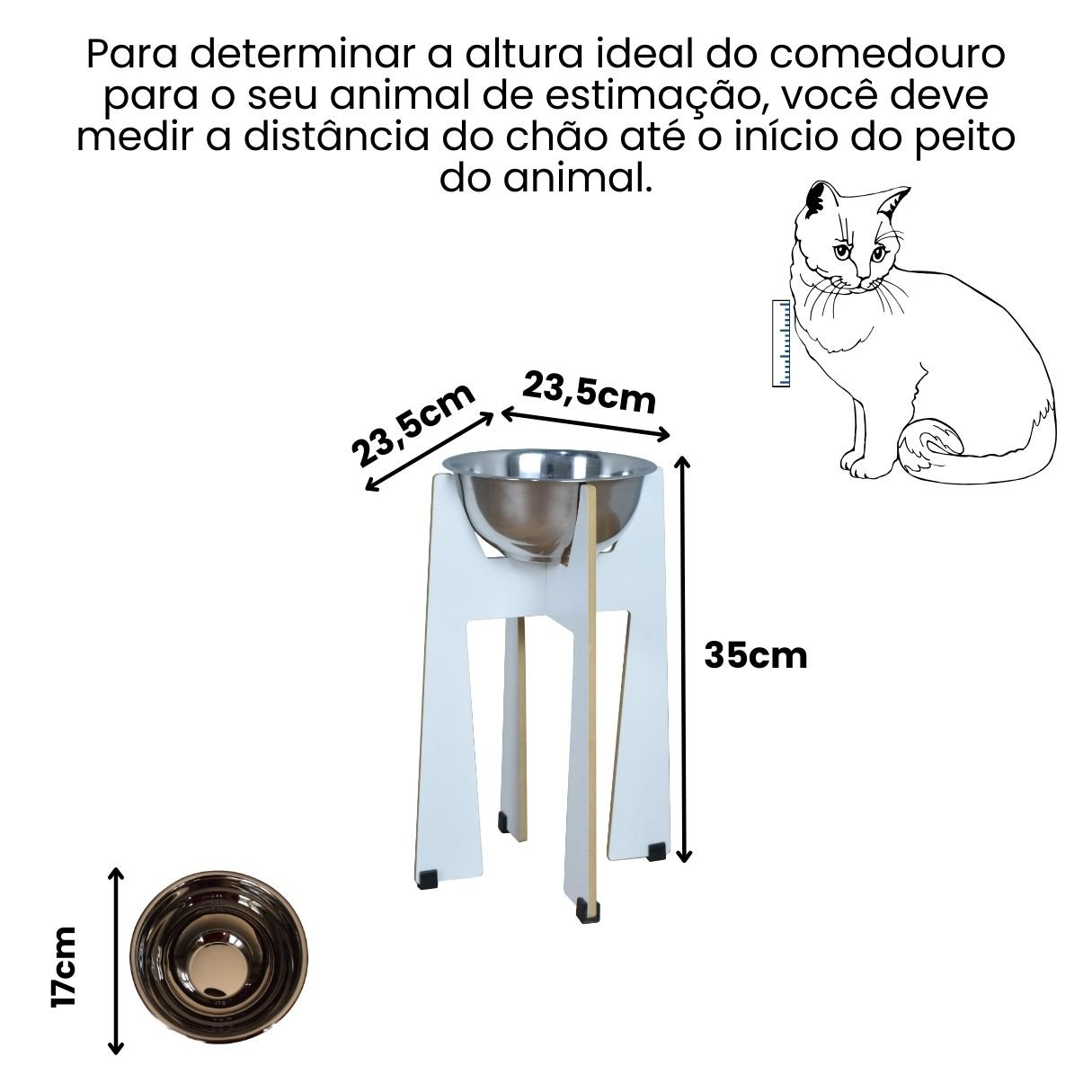 Comedouro Elevado Gato Cachorro Pet Mdf Modelo Torre Grande Inox:35cm - 2