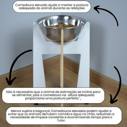 Comedouro Elevado Gato Cachorro Pet Mdf Modelo Torre Grande Inox:35cm - 3