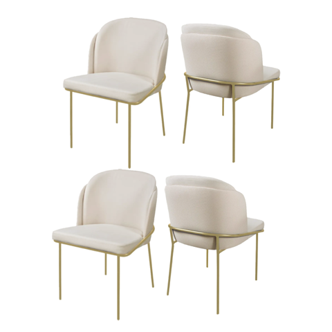 Conjunto 4 Cadeiras de Jantar Aurora no Linho Bege e Metal Dourado