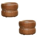 Ver imagem 1 de Kit 2 Puff Decorativo Sala de Estar Rene Debrum Couro Marrom Claro - Gran Belo