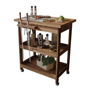 Mesa Gourmet Carrinho de Churrasco W01 Tampo com Cerâmica Madeira Maciça Imbuia Clique Chique G001