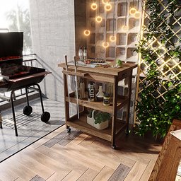 Mesa Gourmet Carrinho de Churrasco W01 Tampo com Cerâmica Madeira Maciça Imbuia Clique Chique G001 - 2