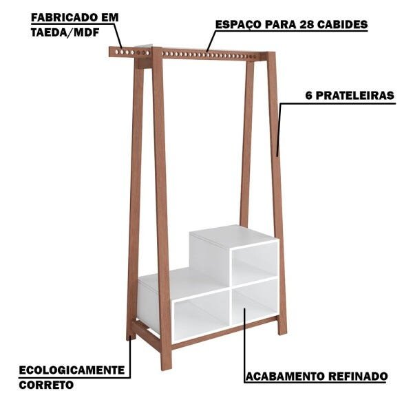 Guarda-Roupa Closet Lara Amêndoa/Branco - Gran Belo - 3