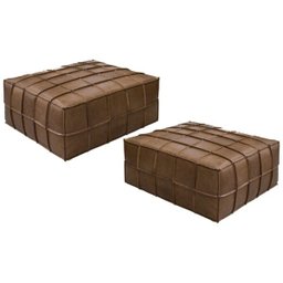 Kit 2 Puffs Decorativo Sala de Estar Frances Trio Couro Marrom Claro - Gran Belo - 1