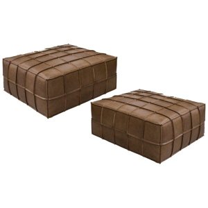 Kit 2 Puffs Decorativo Sala de Estar Frances Trio Couro Marrom Claro - Gran Belo