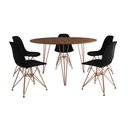 Ver imagem 6 de Mesa Jantar Redonda 110Cm Amêndoa Clips 3 Pés Com 5 Cadeiras Pretas Base Cobre - Cor: Amendoa