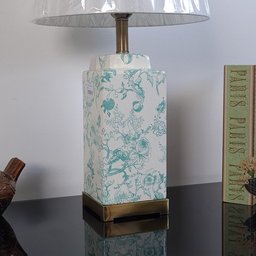 Abajur Luminária Quarto Porcelana Branco Verde Metal 65x34:Branco/Branco Com Verde - 4