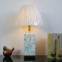 Abajur Luminária Quarto Porcelana Branco Verde Metal 65x34:Branco/Branco Com Verde - 3