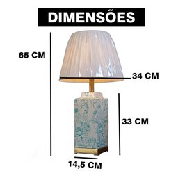 Abajur Luminária Quarto Porcelana Branco Verde Metal 65x34:Branco/Branco Com Verde - 6