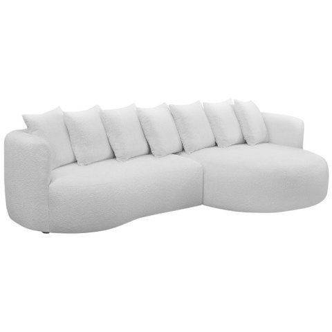 Sofá 4 Lugares com Chaise para Sala Living Orgânico 330cm Saad D06 Bouclê Off White - Lyam Decor
