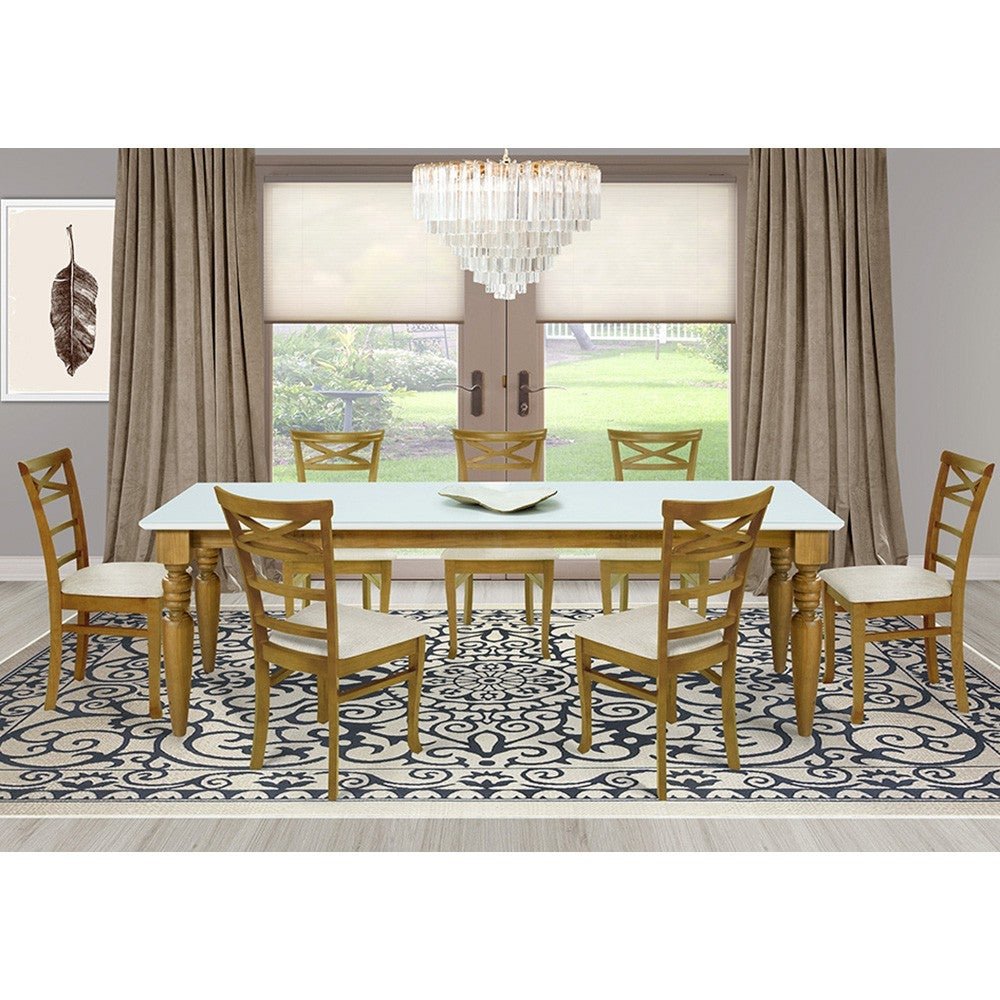 Mesa de Jantar Tampo de Vidro Fiore Oregon 220cm com 08 Cadeiras Sky Linho Bege Claro - Gran Belo - 1