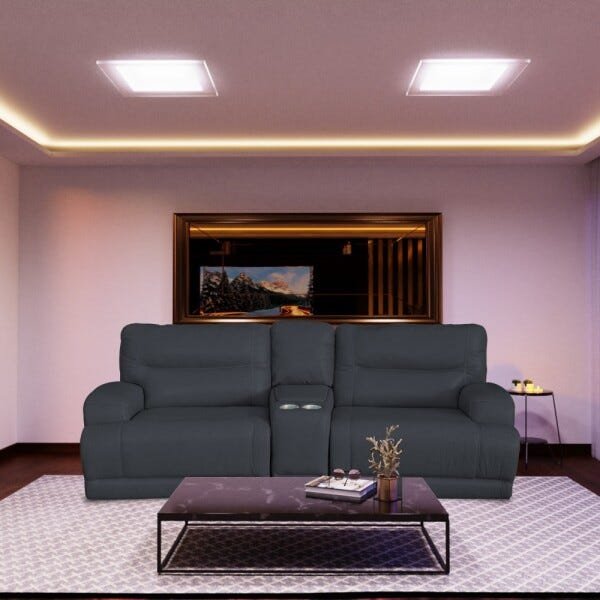 Sofá 2 Lugares Jacarta Reclinável Elétrico com Porta Copos 251cm Couro Grafiti - Idea Relax - 5