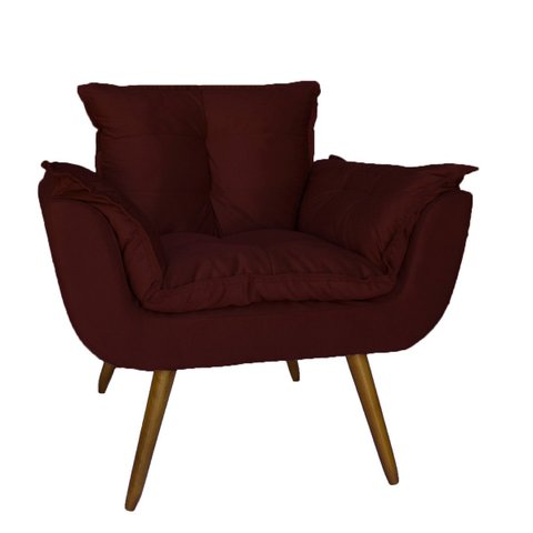 Poltrona Decorativa Estofada Para Consultório Opala Suede Vermelho Bordo - LM DECOR