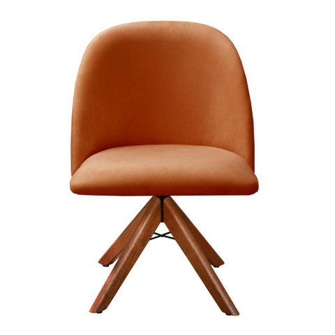 Poltrona Gaia Base Giratória de Madeira Cor:Veludo Terracota 400