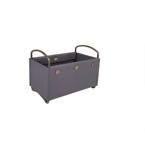 Organizador de Mesa Porta Utensilios Metal e Couro Sintetico Cinza 18,5cm Th0047 Btc