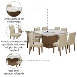 Conjunto De Mesa Com Tampo Giratório Amesterdã 1,36m 8 Cadeiras Creta Cedro / Off White/ Areia - 5