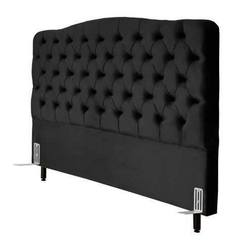 Cabeceira de Cama Box Casal 138 Cm Dunas Casavezi Suede Veludo Preto