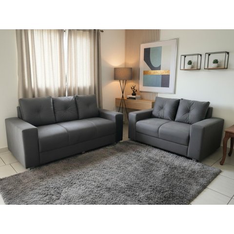 Sofa 3 e 2 Lugares Civic Bom Descanso Veludinho Cinza