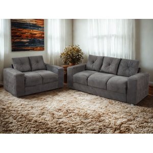 Sofa 3 e 2 Lugares Civic Bom Descanso Veludinho Cinza