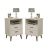 Mesa de Cabeceira 2 Gavetas com Pés em Madeira Retro - Itália - Cm - Off White - 1