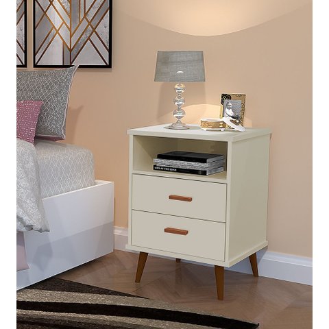 Mesa de Cabeceira 2 Gavetas com Pés Pvc Retro - Itália - Cm - Off White