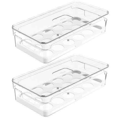Kit 2 Organizadores Porta Ovos com Tampa Caixas de Armazenamento para Ovos 18 Un Cada Clear Fresh ou