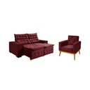 Ver imagem 1 de Kit Sofá Bari Retrátil Reclinável 1,90m Pillow + Poltrona Florença Espuma Premium - Vinho Veludo