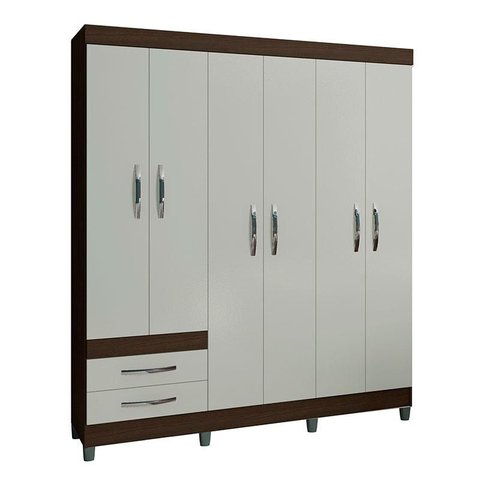 Guarda-roupa Casal 6 Portas 2 Gavetas Recife-poliman - Amendoa / Off-white