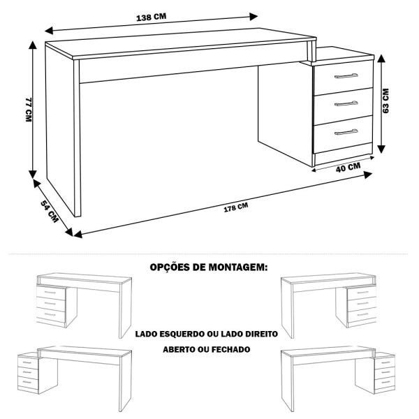 Mesa para Escritório Home Office Corina 3 Gavetas Preto Texturizado - Gran Belo - 2