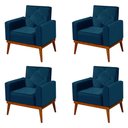 Ver imagem 1 de Kit 4 Poltronas Decorativa Florença Pés em Madeira Maciça Estofado Veludo - Azul