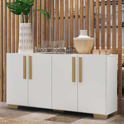 Aparador Buffet 4 Portas com Pés Quadrados Viena Multimóveis Branco/natural