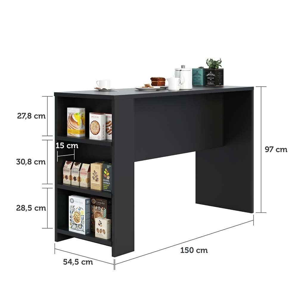 Bancada Mesa Gourmet Cozinha Preta 1,50m c/ Painel - Linha SUPREMA Luciane - 3