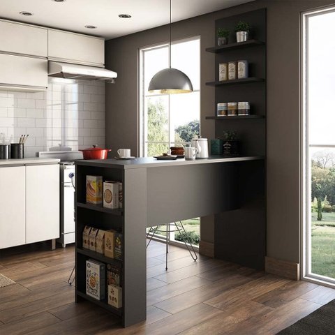 Bancada Mesa Gourmet Cozinha Preta 1,50m c/ Painel - Linha SUPREMA Luciane