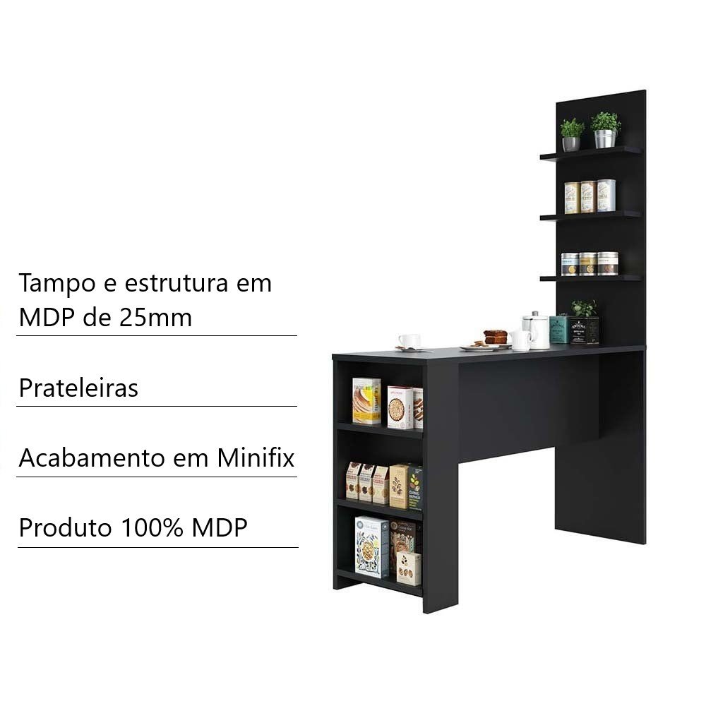 Bancada Mesa Gourmet Cozinha Preta 1,50m c/ Painel - Linha SUPREMA Luciane - 6