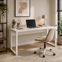 Ver imagem 1 de Escrivaninha Industrial 190cm x 60cm Pés Metal sem Gavetas Branco F5 Office