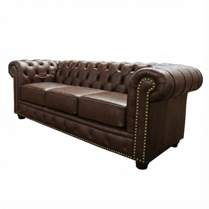 Sofá 3 Lugares Chesterfield Couro Natural:456castanho