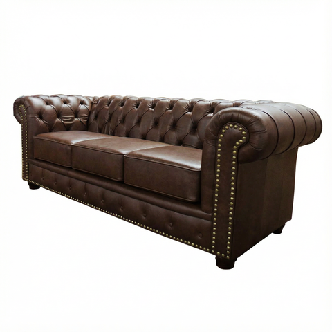 Sofá 3 Lugares Chesterfield Couro Natural:456castanho