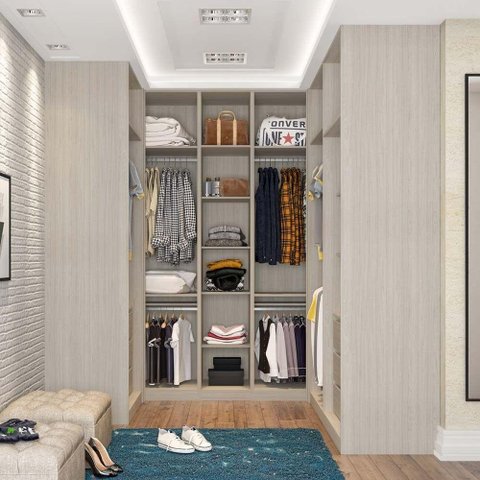 Guarda Roupa Em U Com 6 Gavetas, 5 Cabideiros Legno Crema